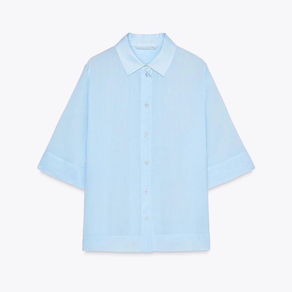 Zara Sky Blue RAMIE Short Sleeve Shirt size S
